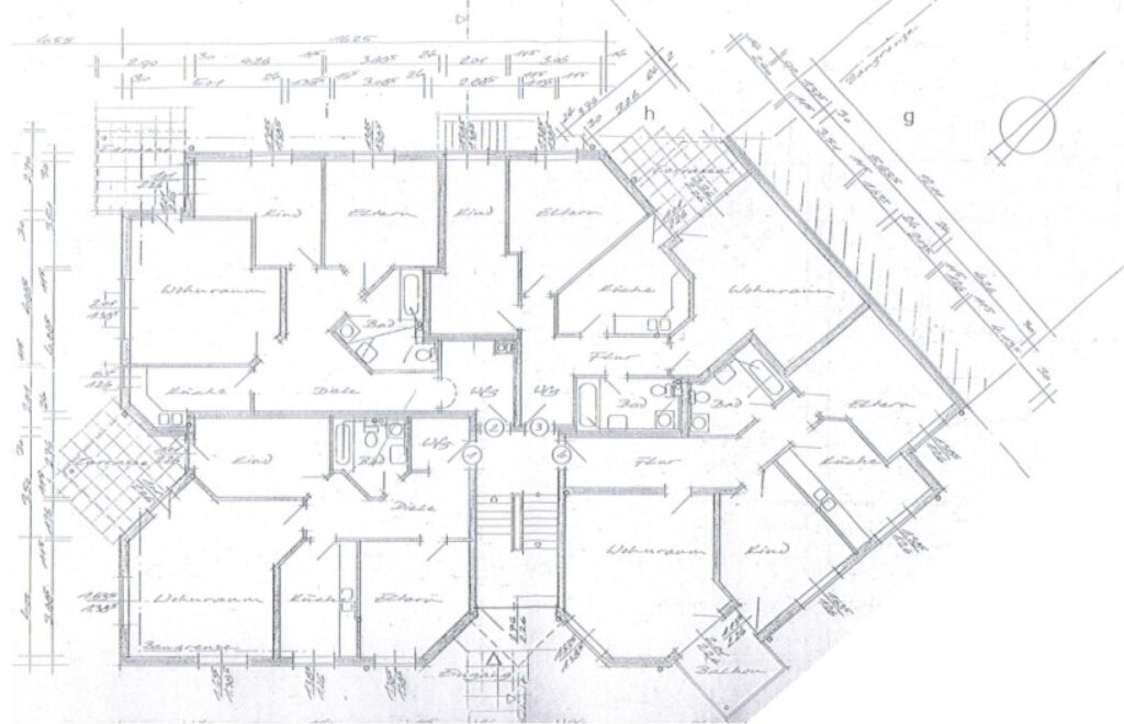 Mehrfamilienhaus in Göttingen Weende mit 16 Wohnungen. Grundriss Etage