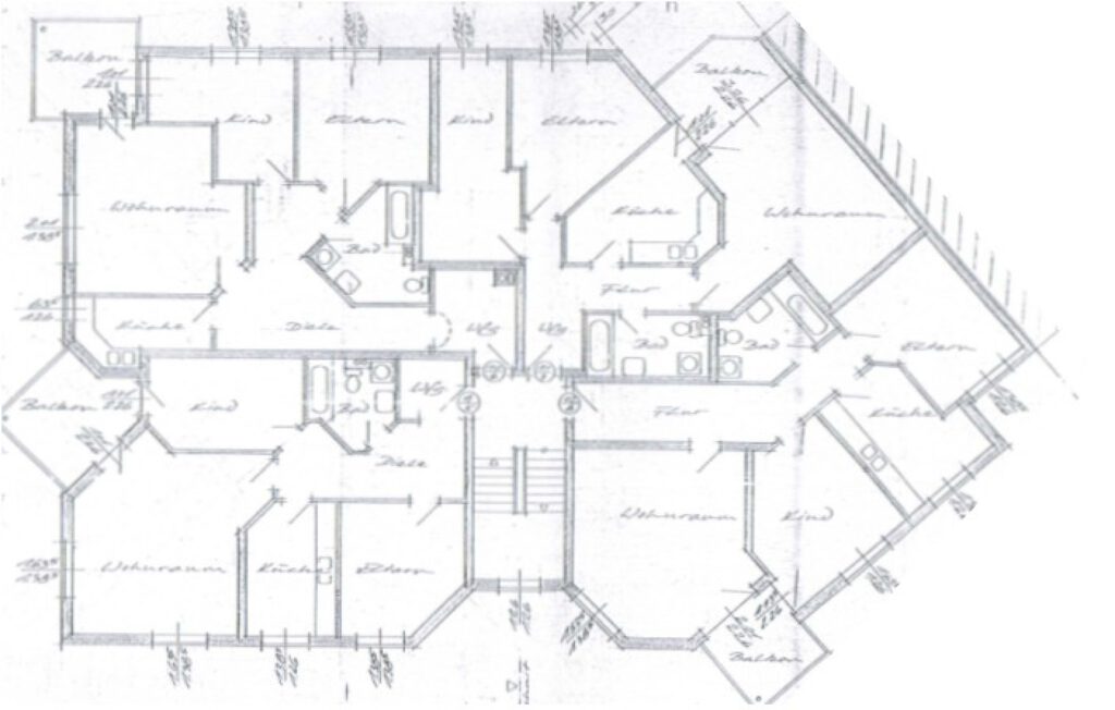 Mehrfamilienhaus in Göttingen Weende mit 16 Wohnungen. Grundriss Etage